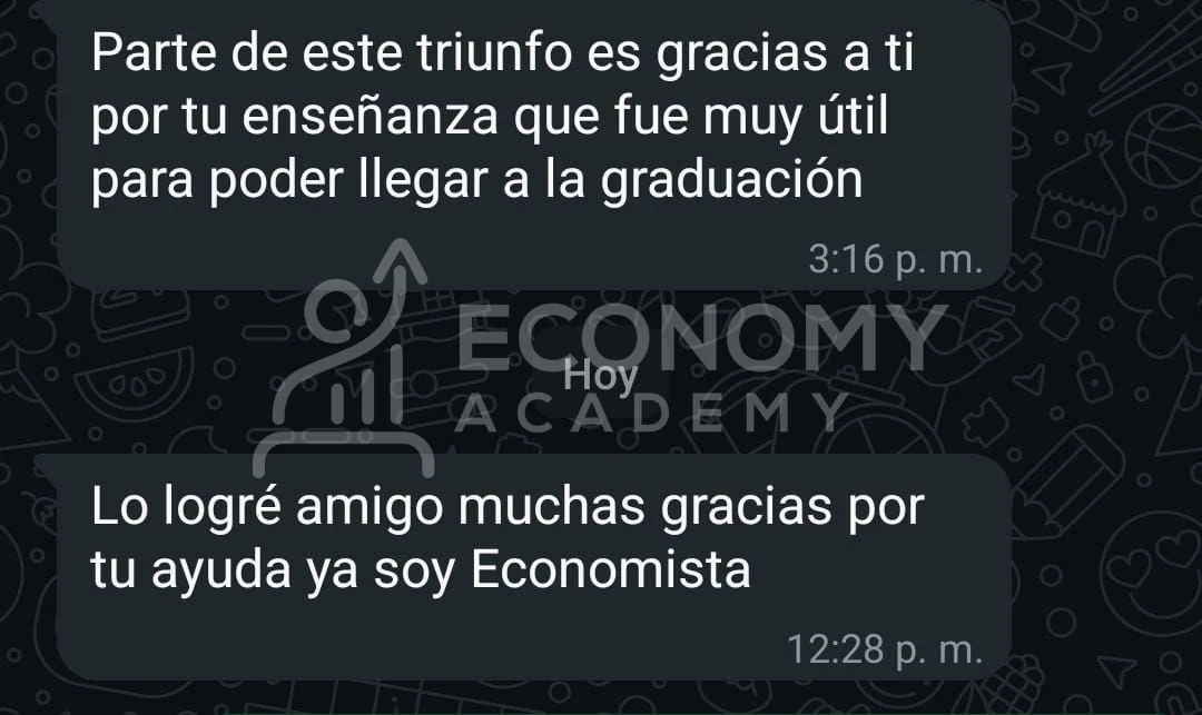 Captura anónima: agradecimiento por la enseñanza y mensaje que celebra la graduación como economista.